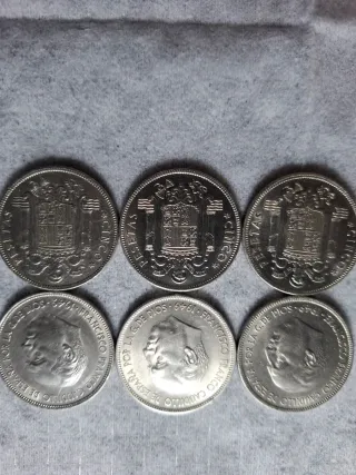 6 Monedas 5 Pesetas Franco 1949-Estrellas*19*50