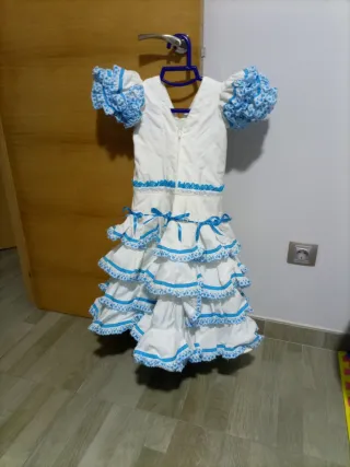 Traje Flamenca Niña Blanco y Azul