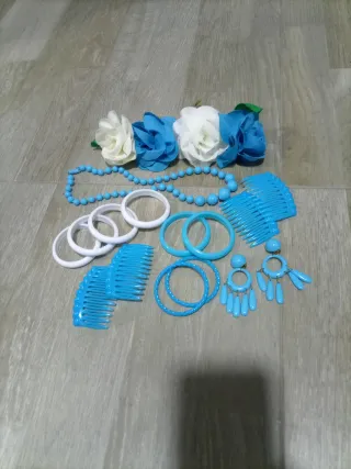 Traje Flamenca Niña Blanco y Azul