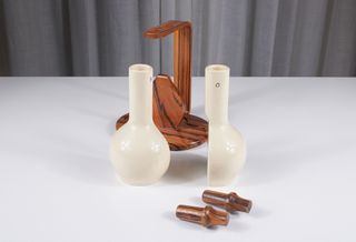 Oliera Acetiera Teak e Ceramica Stile Alvar Aalto