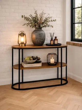 Consola Negra y Madera de hogar