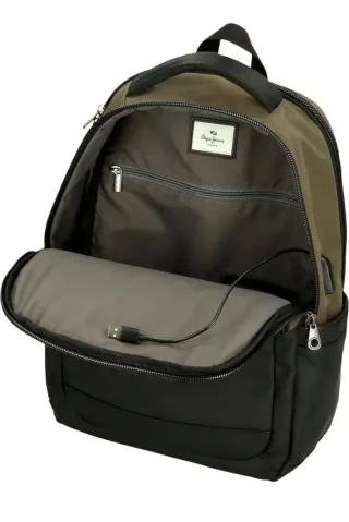 Mochila Pepe Jeans Negra y Verde Oliva