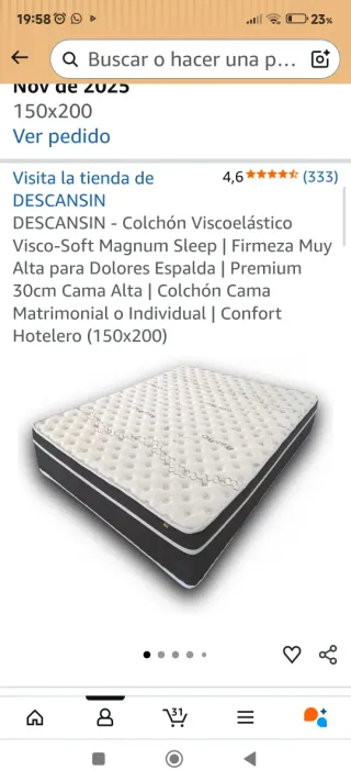 Colchón Viscoelástico150x200 Menos de 2 meses uso