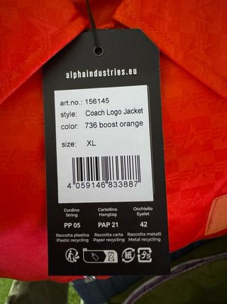 Chaqueta Alpha Industries Naranja Talla XL