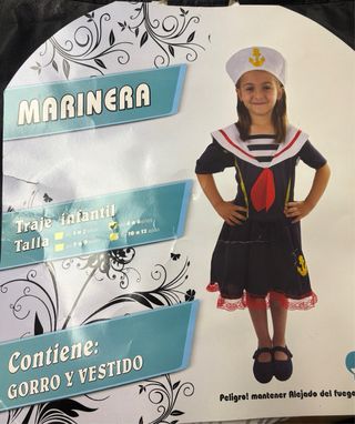 Disfraz Marinera Azul con Encaje Rojo