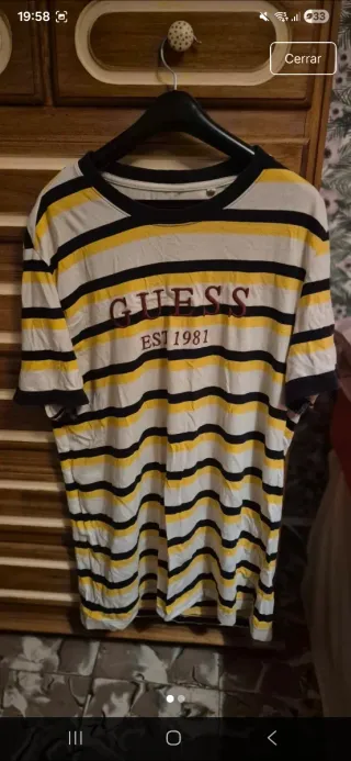 Camiseta Guess Rayas Blanco, Amarillo y Negro