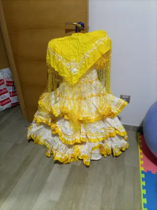 Traje Flamenca Niña Blanco y Amarillo