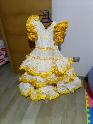 Traje Flamenca Niña Blanco y Amarillo