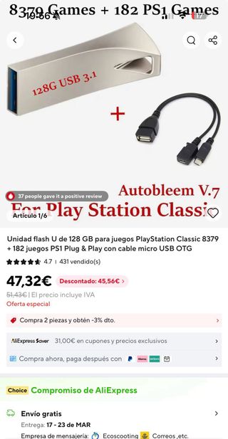PlayStation Classic Mini + USB con muchos Juegos