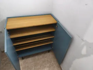 Zapatero 2 puertas azul y madera 80cm