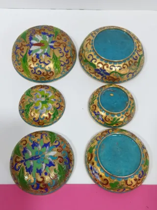 Conjunto cloisonné vintage decorativo