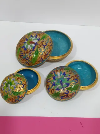 Conjunto cloisonné vintage decorativo
