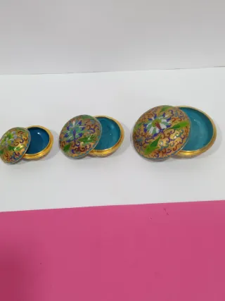 Conjunto cloisonné vintage decorativo