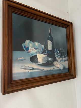 Cuadro bodegón vino y queso