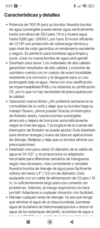 Bomba sumergible VEVOR aguas residuales