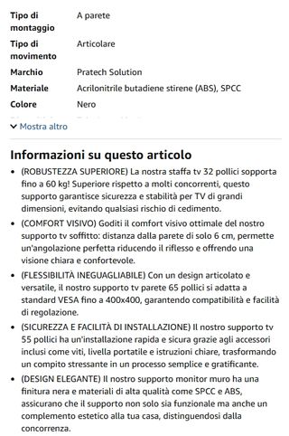 Supporto TV da 23-55 pollici, inclinabile e girevo