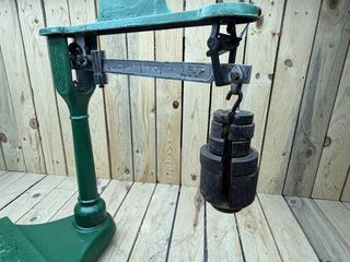 BASCULA ANTIGUA HIERRO COLADO VERDE 100KG