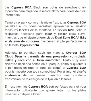 Botas Snowboard Nitro Cypress Boa Mujer 38