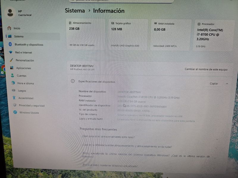 HP ProDesk 600 G4 i7 Ordenador Completo afbeelding 6