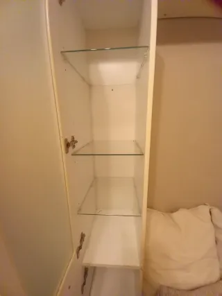 Armario de baño alto, blanco con puerta de cristal