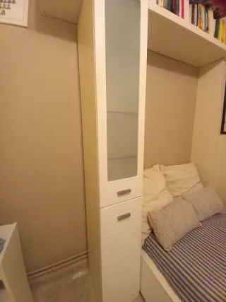 Armario de baño alto, blanco con puerta de cristal