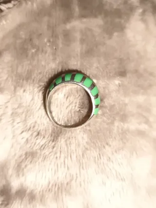 Anillo Plata 925 y Esmalte Verde Rayas