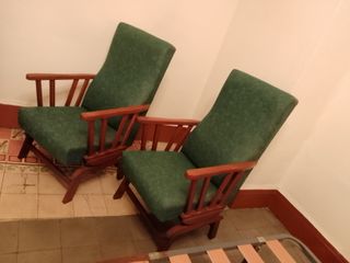 2 Poltrone Vintage in Legno e Tessuto