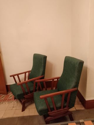 2 Poltrone Vintage in Legno e Tessuto