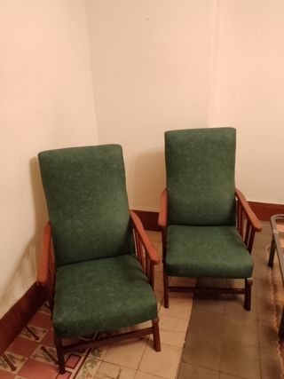 2 Poltrone Vintage in Legno e Tessuto