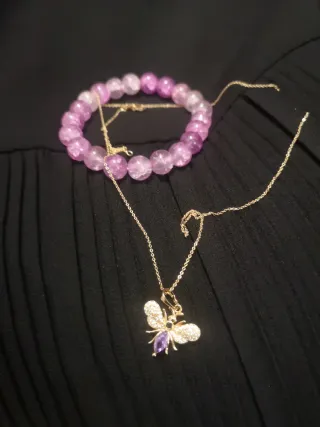 Collar Abeja Amatista y Pulsera