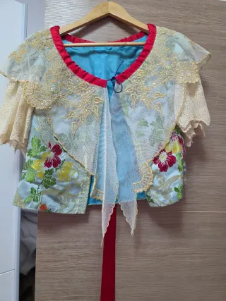 Traje Fallera Azul Celeste Flores Brocado