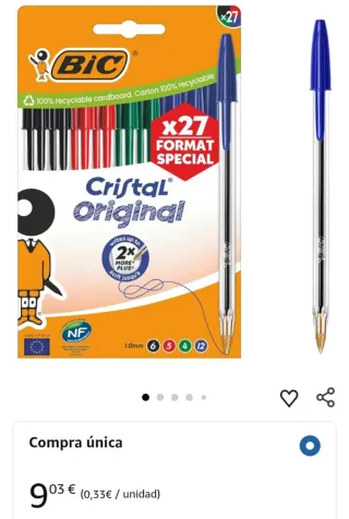 Lote Juan C. 3 Cajas de 27 Bolígrafos BIC cada una