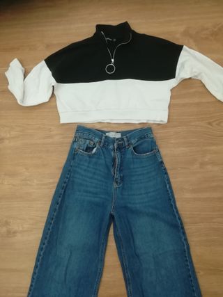 Top corto Boohoo cremallera blanco y negro