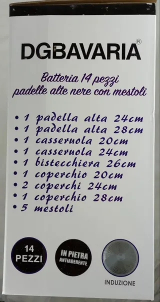 Batteria 14 pezzi padelle alte nere