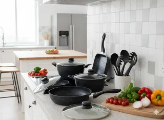 Batteria 14 pezzi padelle alte nere