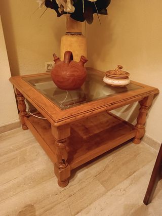 Mesa baja madera y cristal