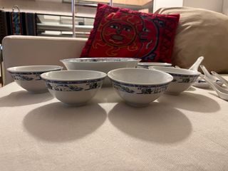 Servizio Zuppa Cinese Porcellana Blu Bianco