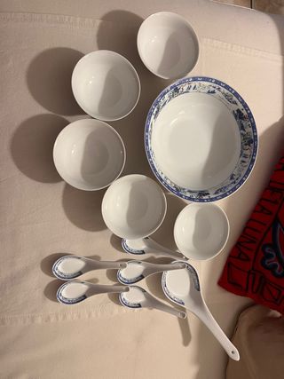 Servizio Zuppa Cinese Porcellana Blu Bianco
