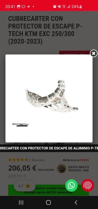 Protector Carter P-Tech KTM EXC 250/300 tpi,20/23