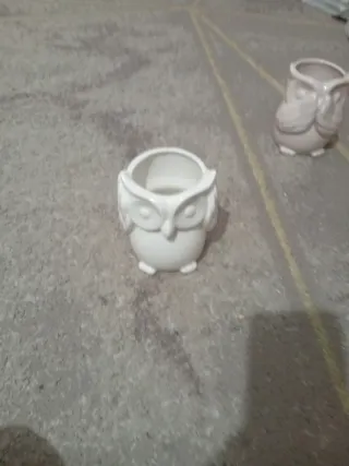 2 Macetas Decorativas de Cerámica con Forma de Búh