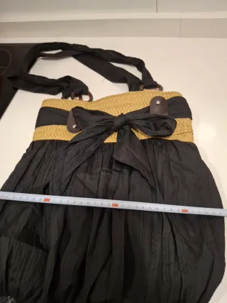 Bolso Rafia y Tela Negro Beige