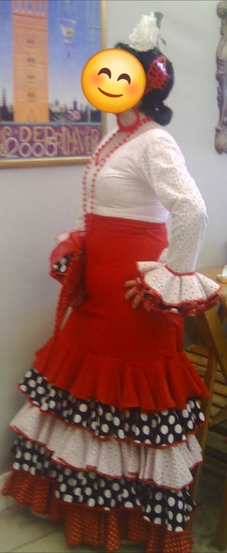 Traje Flamenca Talla 42 Rojo/Blanco/Negro