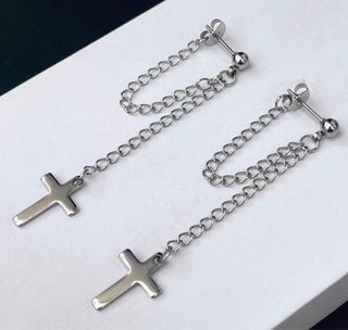 Pendientes Acero Cadena Cruz Bolita