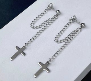 Pendientes Acero Cadena Cruz Bolita