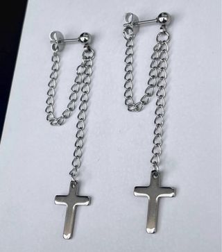 Pendientes Acero Cadena Cruz Bolita