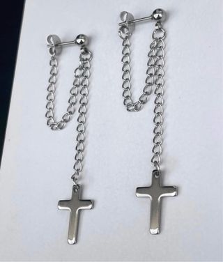 Pendientes Acero Cadena Cruz Bolita