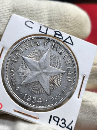 Moneda 1 Peso Cuba 1934 Plata