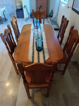 Mesa extensible madera + 6 sillas