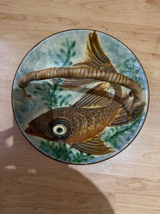 Frutero Vintage Pez Cerámica y Bambú 31cm