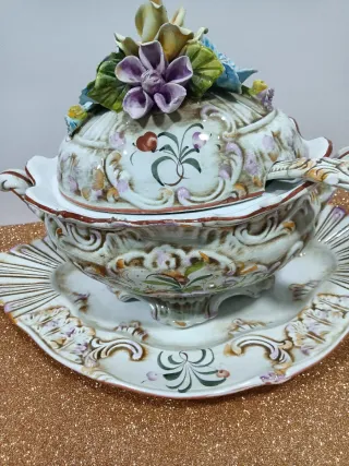 Ensaladera vintage porcelana tapa floral